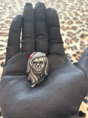 Lady Skull 💀 Calavera Day of the Dead Stainless Steel Ring Goth Biker Skeleton